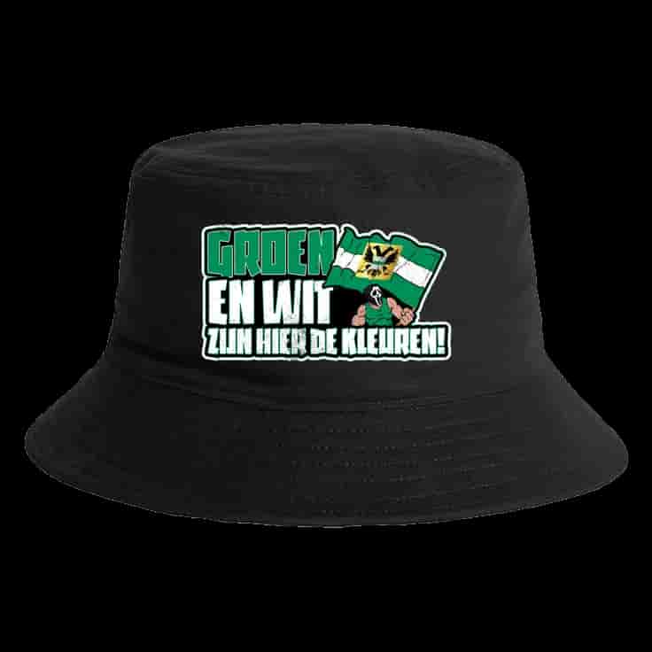 Groen en wit zijn hier de kleuren Bucket Hat