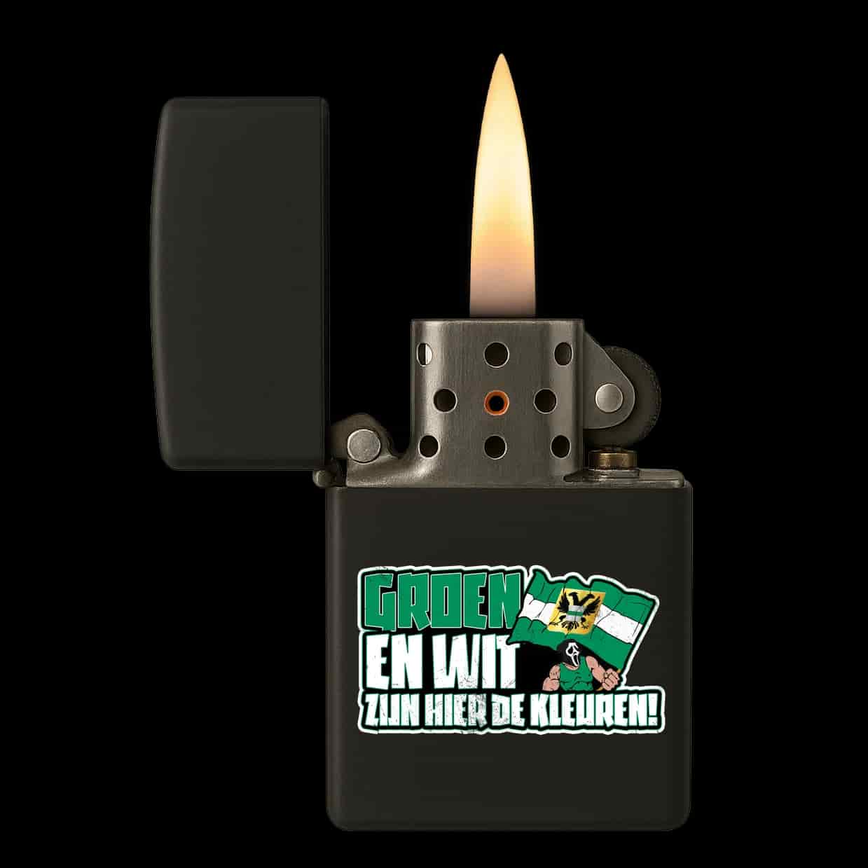 Groen en wit zijn hier de kleuren Aansteker