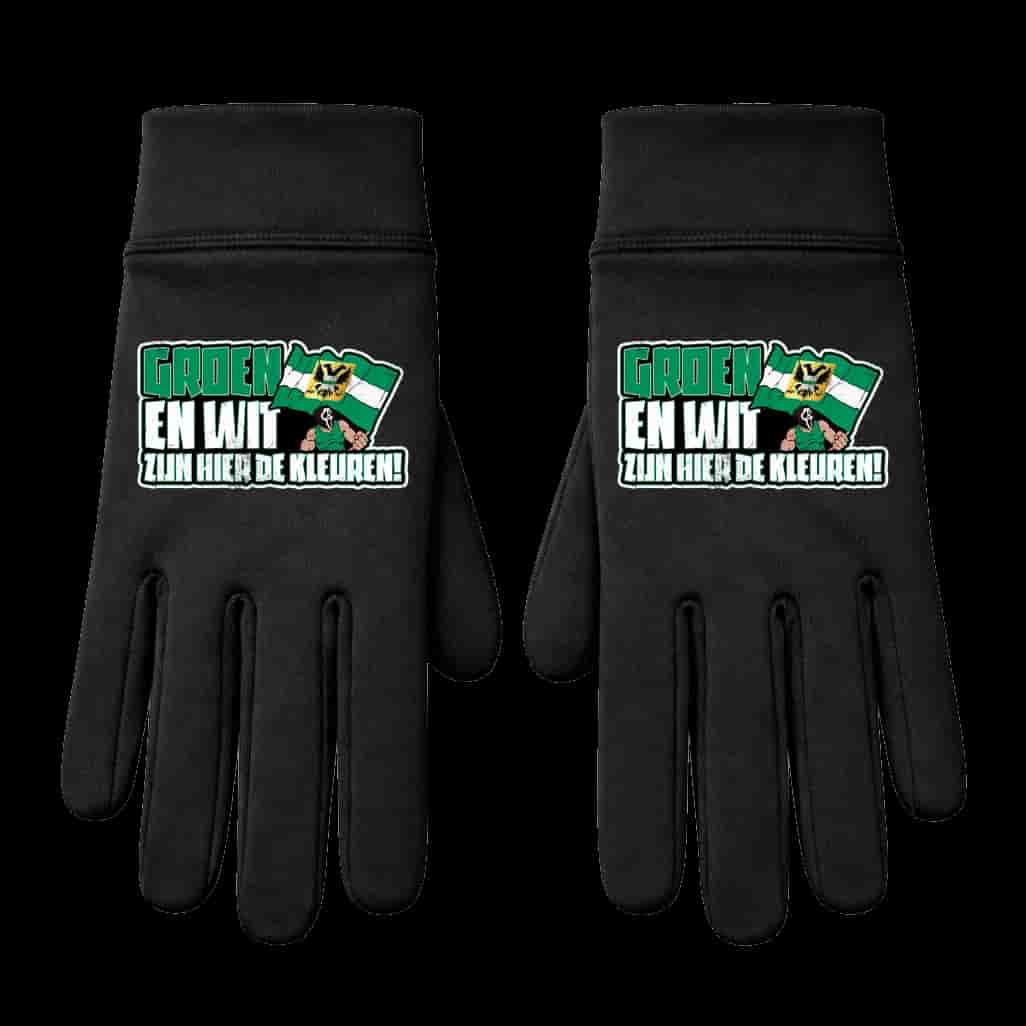 Groen en wit zijn hier de kleuren Handschoenen