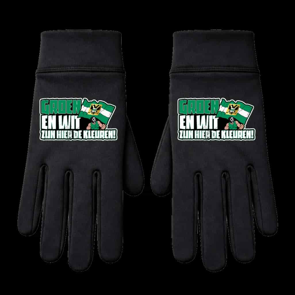 Groen en wit zijn hier de kleuren Handschoenen
